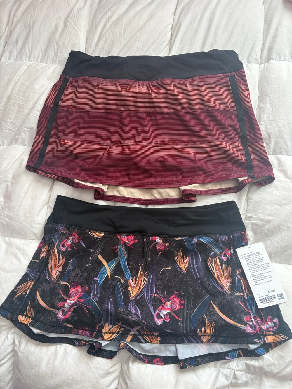 Lululemon Burgundy Ombre Skort & Black Floral Skort Set